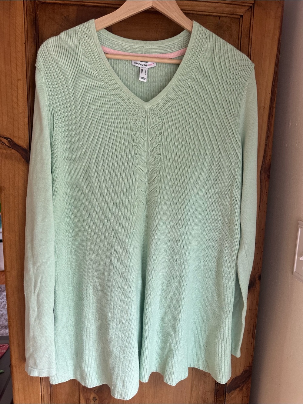 Women’s Pale Mint V-Neck Tunic Sweater Cotton Blend Medium